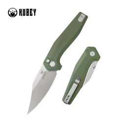 Kubey Hades Knife Green G10, Stonewashed 14C28N by Damned Designs (KU394B)