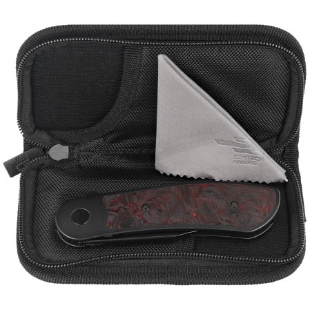 Bestech Vestige Black Titanium/Red Marbled Carbon Fiber Knife, Black Stonewashed MagnaCut by Justin Lundquist (BT2411C)