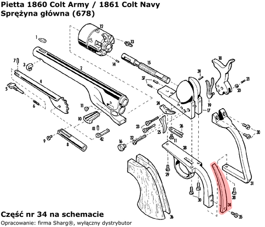 Sprężyna główna rewolwer Pietta 1851 Colt Reb Nord Navy, 1860 Colt Army, 1861 Colt Navy (678)