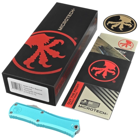 Nóż automatyczny OTF Microtech Hera II Mini Bayonet Turquoise Aluminium, Stonewashed M390MK by Tony and Sean Marfione (1701M-10TQ)