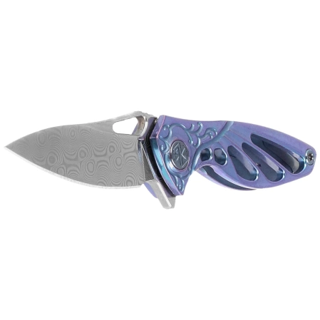 Nóż na szyję RikeKnife Mini Hummingbird Blue Titanium, Rose Damascus by Richard Wu (RK-MINI-B)
