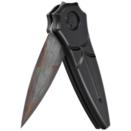 Nóż grawitacyjny Paragon Warlock-X Convergence Black Aluminium, Damascus Baker Forge Raindrop Gomai Copper Shim 80CRV (WLOCX-CV-B-BFD)