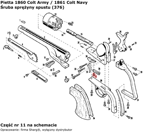 Śruba sprężyny spustu Pietta 1851 Colt, 1858 Remington, 1862 Spiller & Burr (376)
