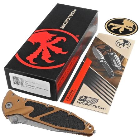 Nóż składany Microtech Socom Elite S/E-M Tan Aluminum, Apocalyptic P/S M390 by Tony Marfione (160-11APTA)