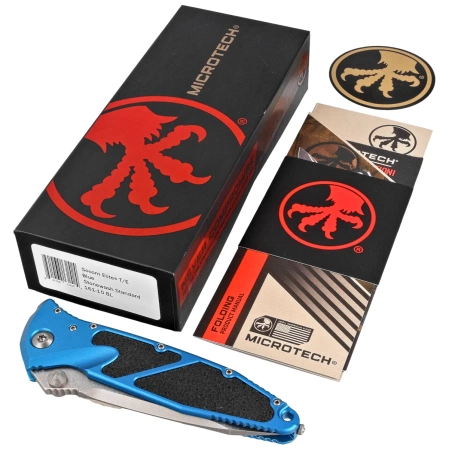 Nóż składany Microtech Socom Elite T/E-M Blue Aluminium, Stonewashed M390 by Tony Marfione (161-10BL)