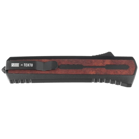 Tekto A7 Zastava D/E Black Aluminum/Red Wood OTF Knife, Black CPM S35VN