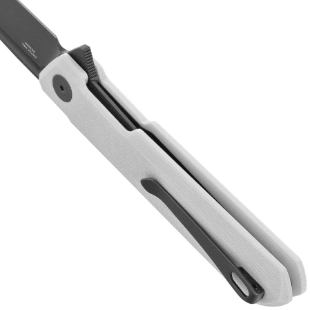 Bestechman Dundee Sheepfoot Knife White G10, Grey PVD D2 by Ostap Hel (BMK09D)