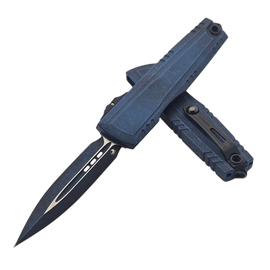 Microtech Luminary ZBP D/E Signature OTF Knife Weathered Blue Aluminum, Weathered Blue M390MK by Tony Marfione (1270-1WBLS)