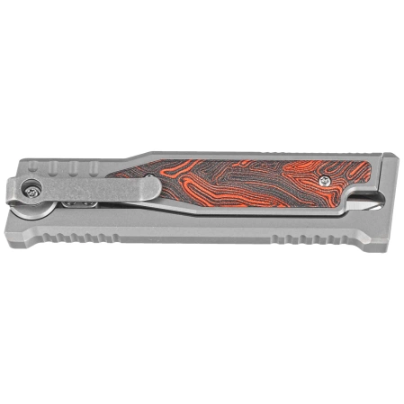 Reate EXO-M Gravity D/E Knife Bead Blasted Titanium/Damascus Red-Black G10, Satin Elmax