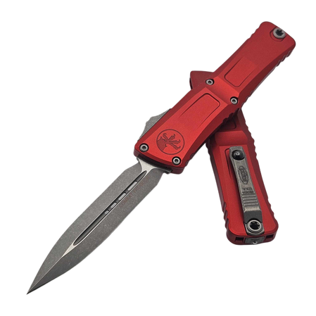 Microtech Combat Troodon Gen III D/E OTF Knife Red Aluminum, Apocalyptic M390MK by Tony Marfione (1142-10APRD)