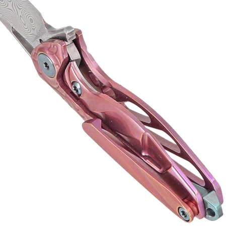 RikeKnife Mini Hummingbird Pink Titanium, Rose Damascus by Richard Wu (RK-MINI-PI)