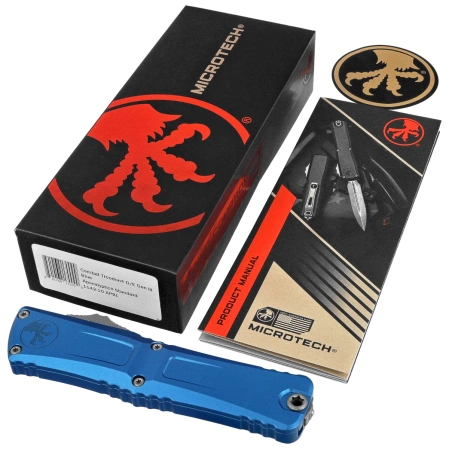 Nóż automatyczny OTF Microtech Combat Troodon Gen III D/E Blue Aluminium, Apocalyptic M390MK by Tony Marfione (1142-10APBL)