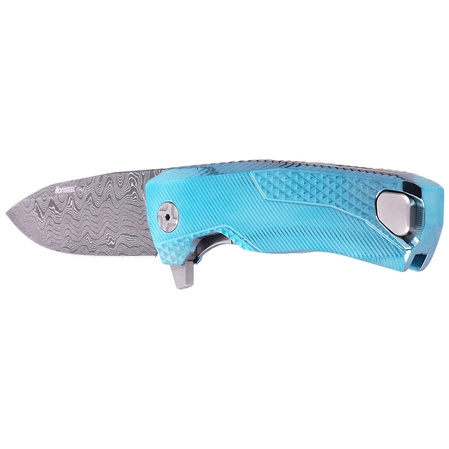 LionSteel ROK Knife Blue Titanium, Chad Nichols Scrambled Damascus (ROK DD BL)