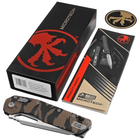 Nóż składany Microtech MSI S/E Ram-Lok Tiger Stripe Camo Tri-Grip Polymer, Apocalyptic M390MK by Tony Marfione (210T-10APPMTRC)