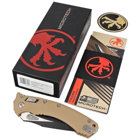 Microtech Amphibian Ram-Lok S/E Knife Tan Fluted G10, Black M390MK by Tony Marfione (137RL-1FLGTTA)