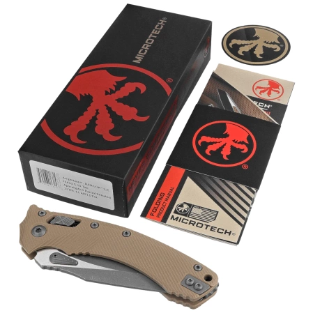 Microtech Amphibian Ram-Lok S/E Knife Fluted Tan G-10, Apocalyptic P/S M390MK by Tony Marfione (137RL-11APFLGTTA)