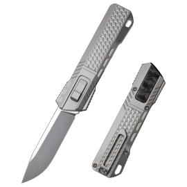 Remette RT-Sharp Leopard Knife Titanium, Manual Fine Grinding Pearlescent/Manual Wire Drawing M390 (ZL301E)