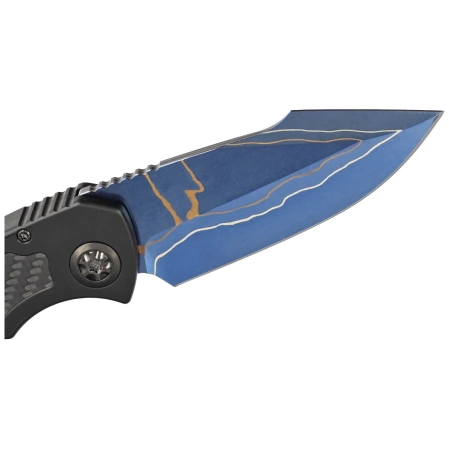 Nóż automatyczny Heretic Pariah-A Custom DLC Aluminium / Carbon Fiber Inlays, Blued Baker Forge AuroraMai Damascus by Tony Marfione Jr.