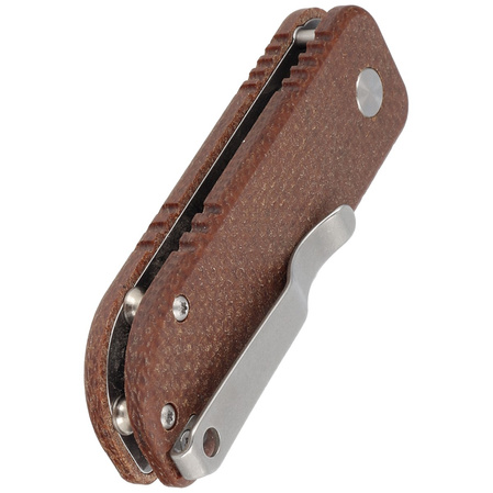 BlackFox NU-Bowie Brown Burlap Micarta, Coarse Stone Washed D2 by Keanu Alfaro (BF-758-MIB)