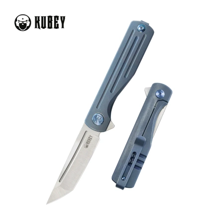 Nóż składany Kubey Musō Blue Titanium, Belt Satin M390 by Tiguass (KB244B)