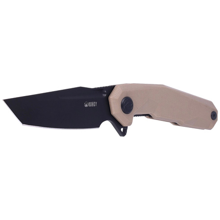 Kubey Carve Nest Knife Tan G10, Blackwashed D2 (KB237C)