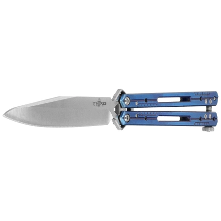 Third Decor Habitat Balisong Blue Titanium Stainless Steel, Satin 420 Butterfly Knife (K2920A)