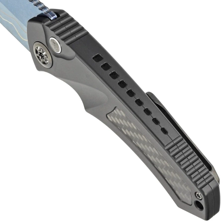 Heretic Knives Pariah-A Custom DLC Aluminium / Carbon Fiber Inlays, Blued Baker Forge AuroraMai Damascus by Tony Marfione Jr.