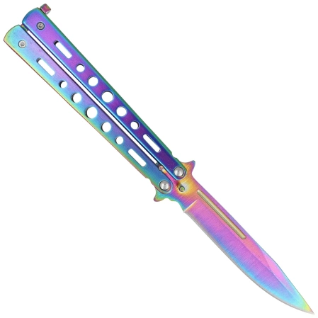 Third Decor Habitat Balisong Rainbow Stainless Steel, Rainbow 420 Butterfly Knife (K2099)