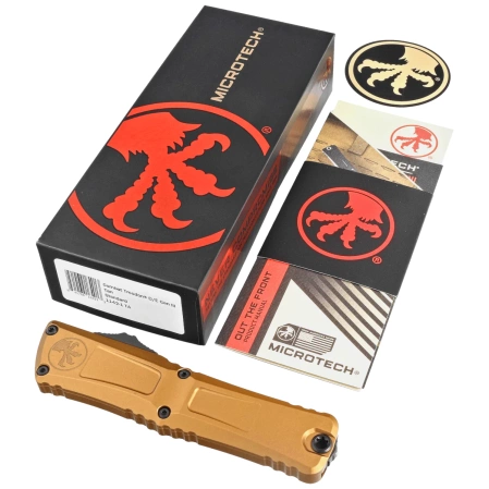 Nóż automatyczny OTF Microtech Combat Troodon Gen III D/E Tan Aluminium, Black M390MK by Tony Marfione (1142-1TA)