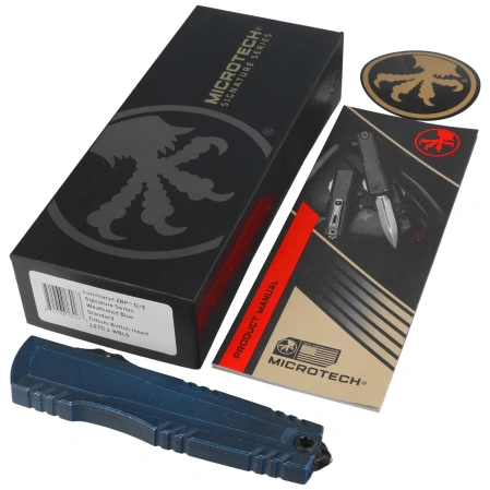 Nóż automatyczny OTF Microtech Luminary ZBP D/E Signature Weathered Blue Aluminium, Weathered Blue M390MK by Tony Marfione (1270-1WBLS)